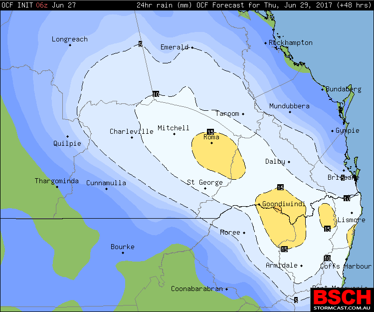 OCF Forecast Rainfall totals for Thursday, June 29th 2017 via BSCH