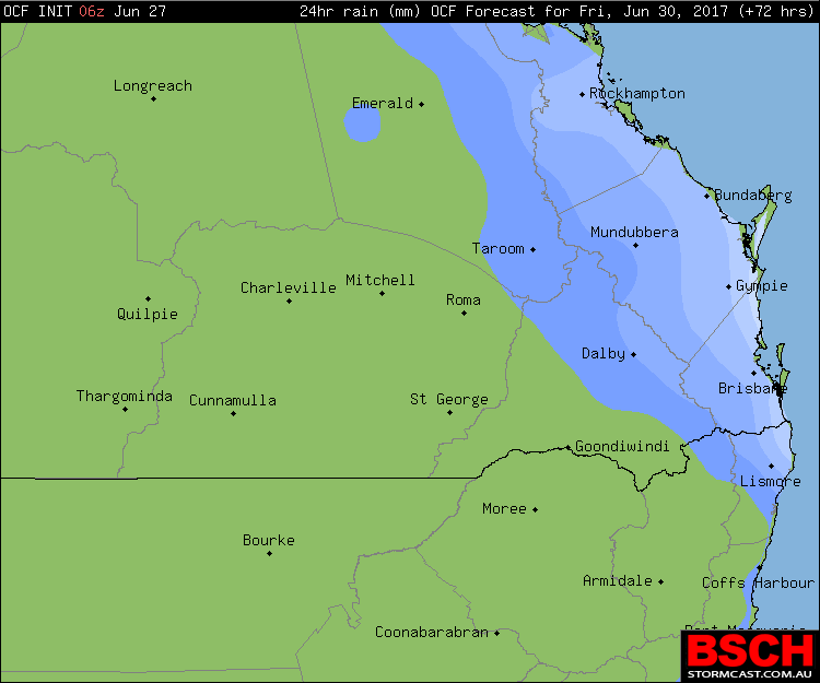 OCF Forecast Rainfall totals for Friday, June 30th 2017 via BSCH