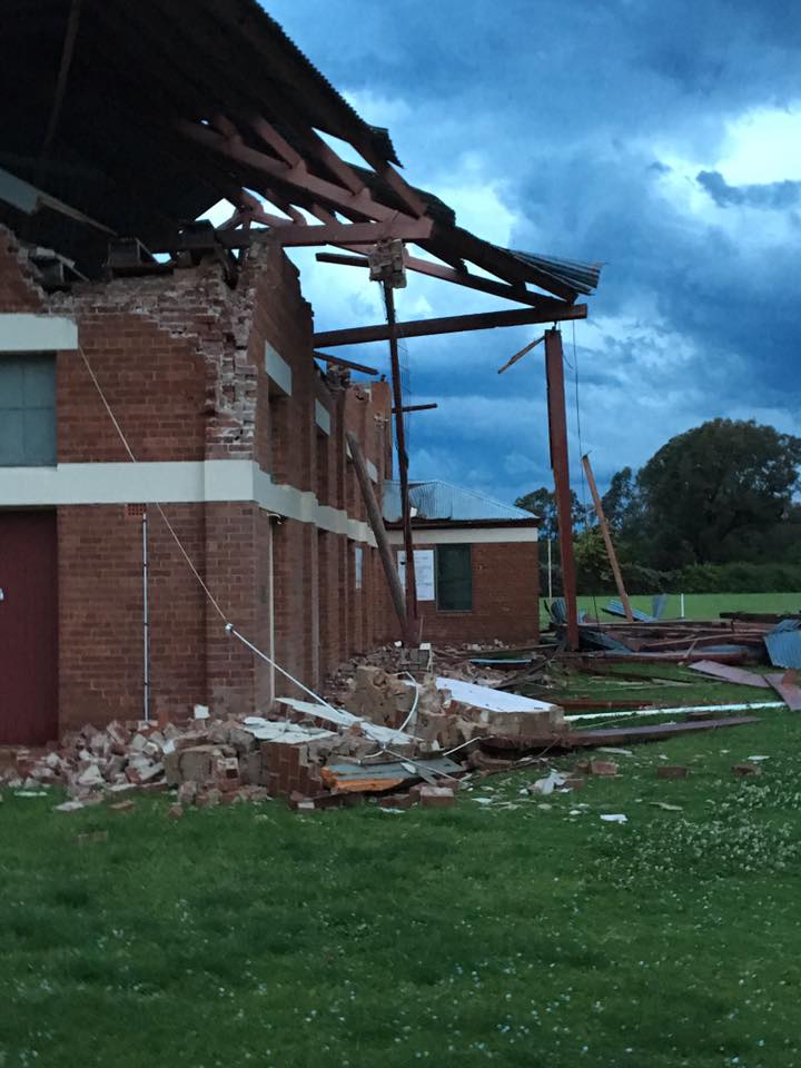 Close up damage to the racetrack grandstand in Parkes via Rodney Ross