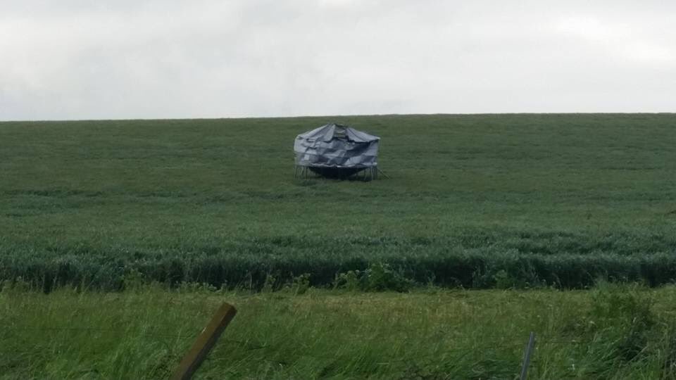 What appears to be a crushed water tank or piece of farming equipment near Melrose via Debbie Prosser