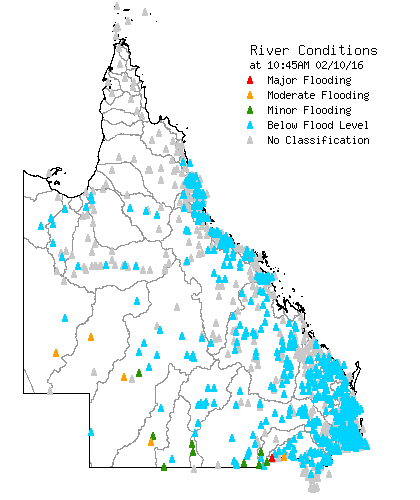 Flood Warning across QLD via BOM as of October 1st 2016