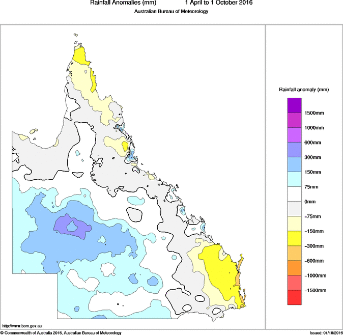 Amount of Rainfall above average between April and October via BOM