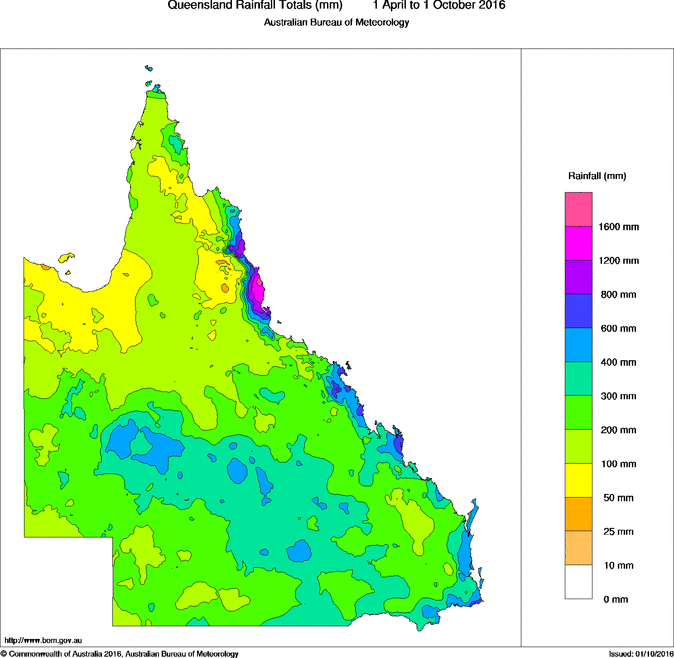 Official recorded Rainfall for QLD through April to October via BOM