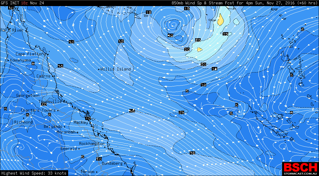 GFS Sunday wind observations showing the full formation of the Low