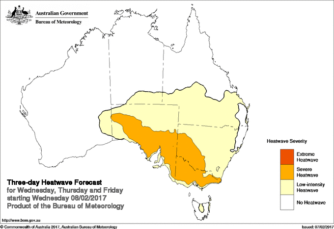 BOM Heatwave Pilot for Wednesday, Thursday, Friday