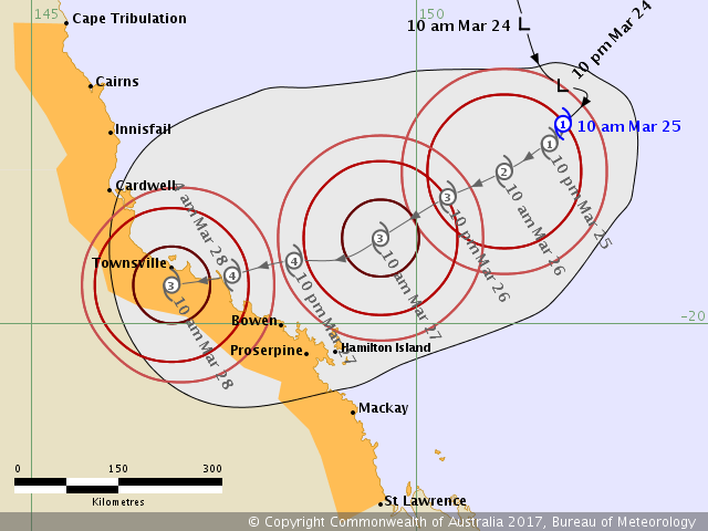BOM Forecast Track Map issued 11am Saturday 25/3/17
