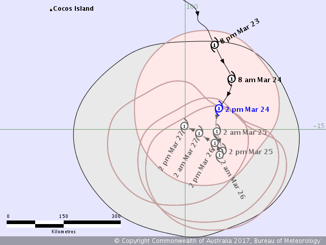 Current forecast track map from BOM as of 4pm AWST March 24th (Friday)