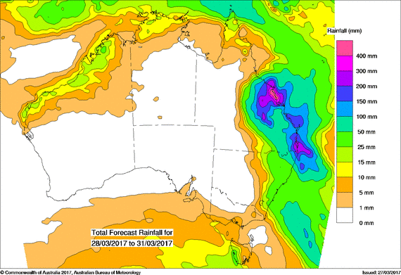 BOM 4-day rainfall between March 28th and 31st