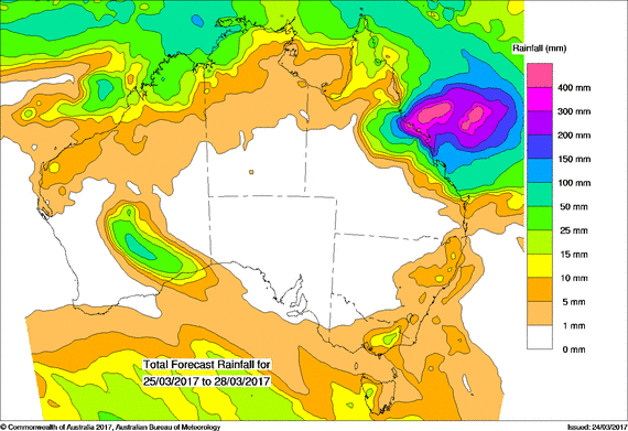 BOM Forecast Rainfall March 25 to March 28
