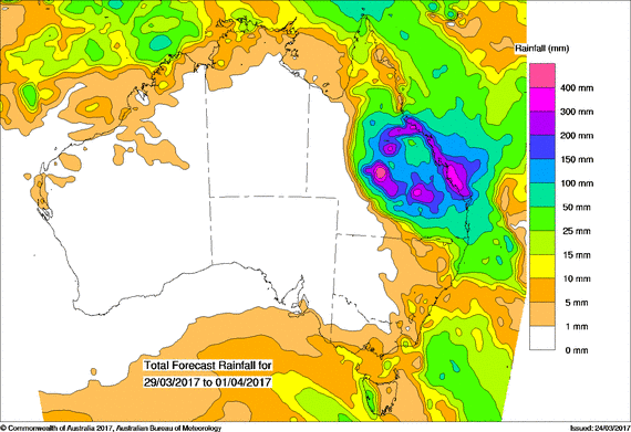 BOM Forecasy Rainfall Mar 29 to April 1st