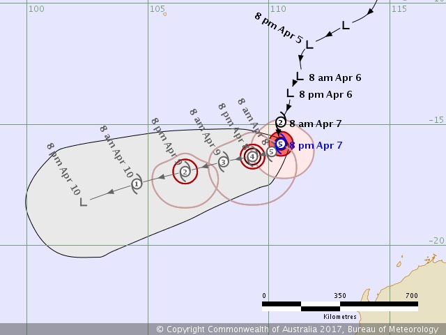 Ernie Track Map issued by BOM at 8:17pm AWST Friday April 7th