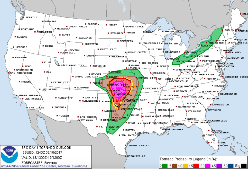 Storm Prediction Center Tornado potential for May 18th