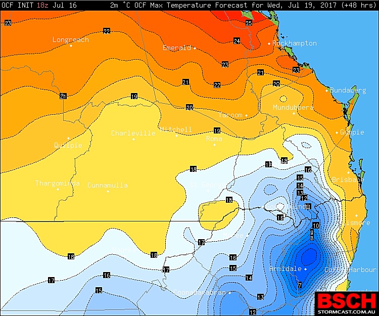 Forecast Maximum Temperatures via BSCH / OCF for Wednesday July 19th
