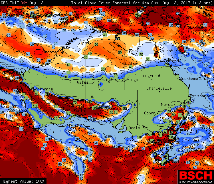 Total cloud cover at 4am Sunday Morning (peak time for the meteor shower) via BSCH