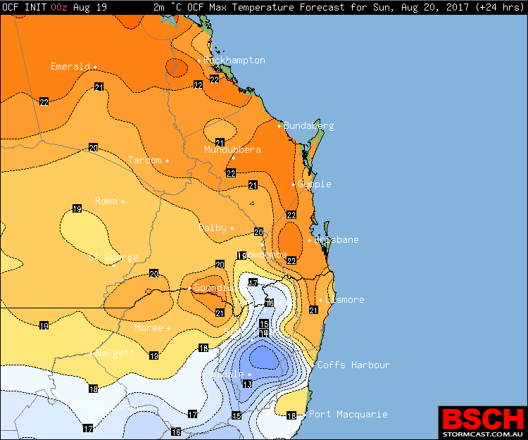 Forecast Maximums for Sunday via OCF / BSCH