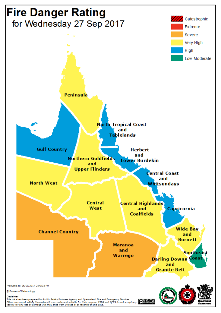 Forecast fire danger threat for Wednesday via QFES
