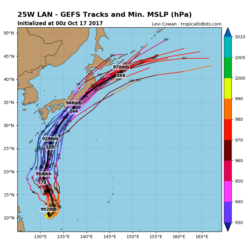 Forecast model prediction for Lan's track - valid as of Tuesday (AEST) afternoon.