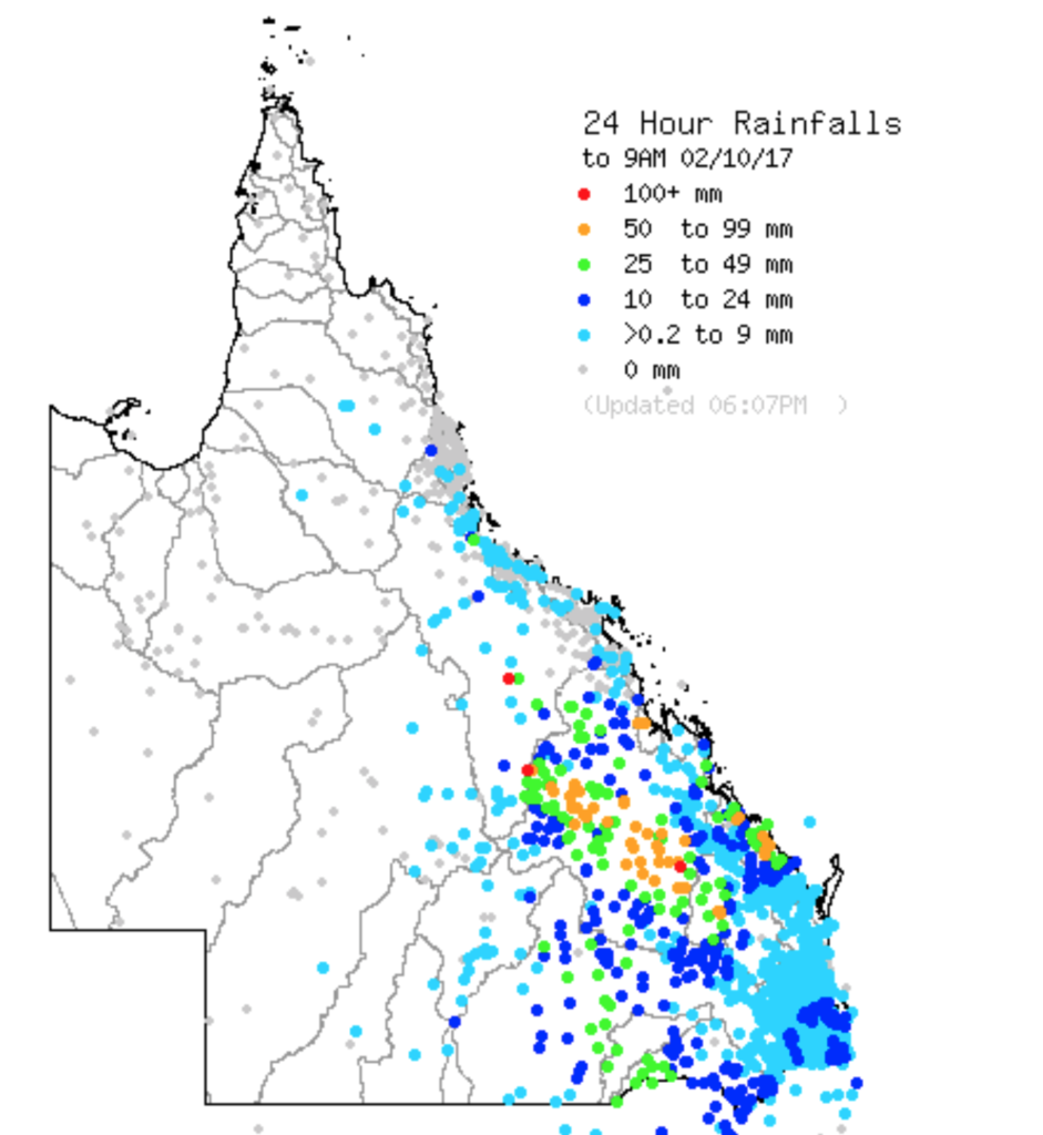 Official 24hr totals to 9am, Monday October 2nd via BOM