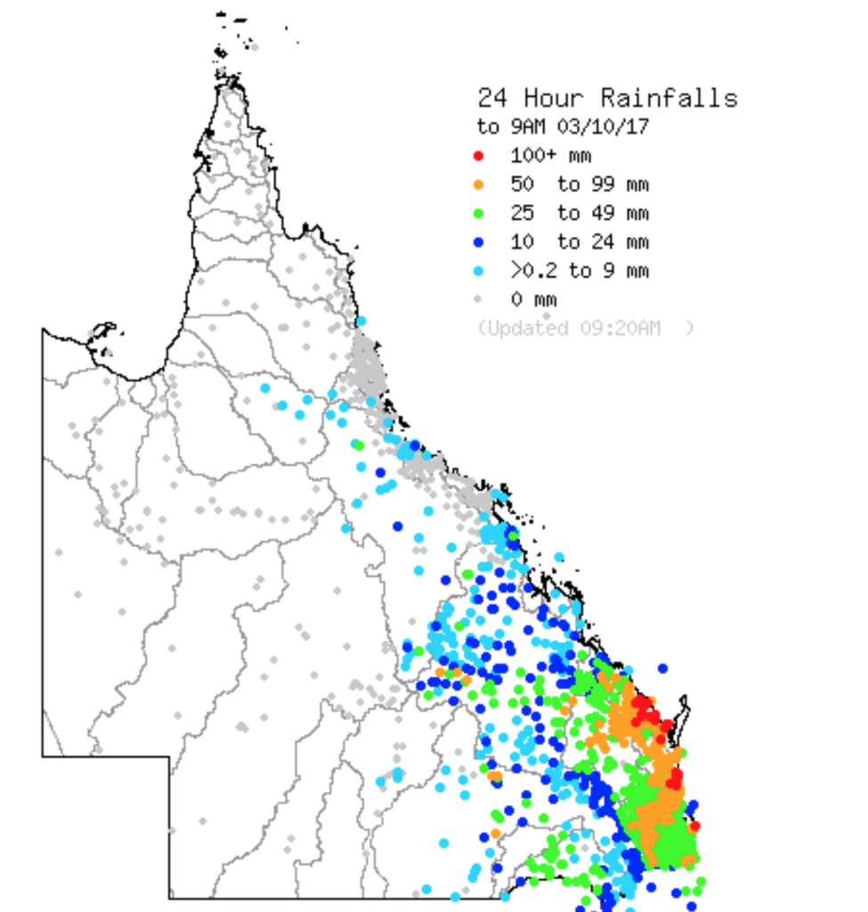 Official 24hr totals to 9am, Tuesday October 3rd via BOM