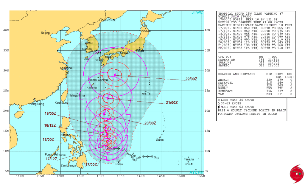 Forecast JTWC Track for Lan, valid Tuesday afternoon AEST.