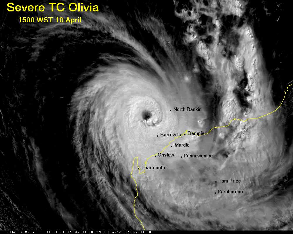 Cyclone Olivia at maximum intensity via BOM