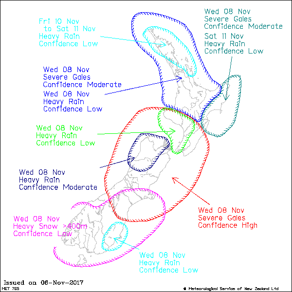 Severe Weather Outlook via the NZ Metservice