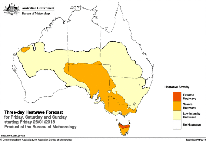 BOM Heatwave Pilot for Friday, Saturday, Sunday