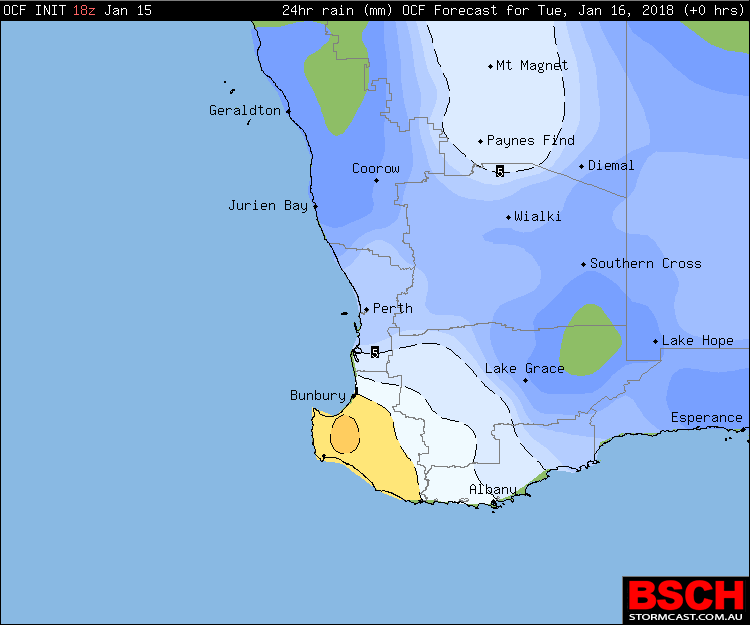 Forecast 24hr rainfall for Tuesday via OCF