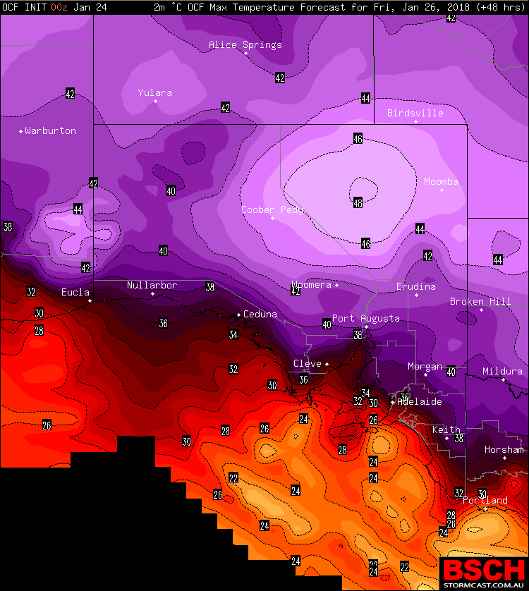 Forecast Maximums for SA on Friday via BSCH / OCF
