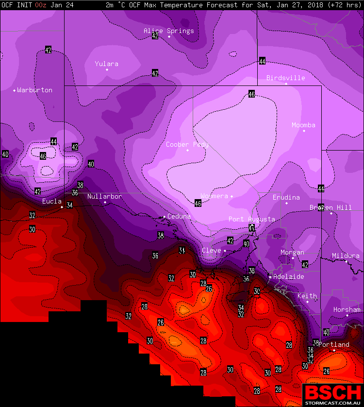 SA Forecast Maximums for Saturday via BSCH / OCF