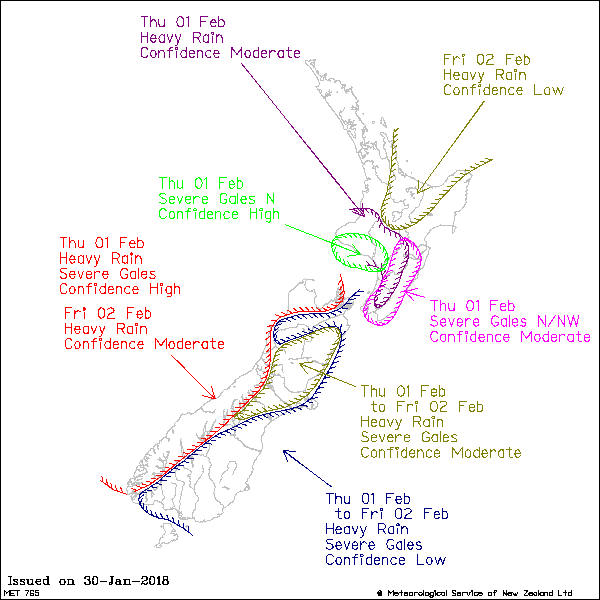 Severe weather outlook via the NZ Metservice