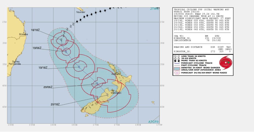 Tropical Cyclone Gita track map via JTWC