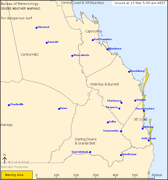 BOM Hazardous Surf Warning for Coastal areas of SEQLD & Fraser Coast
