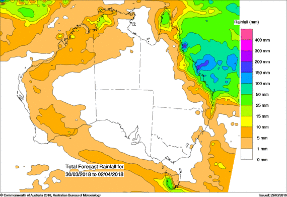 BOM Easter Rainfall forecast
