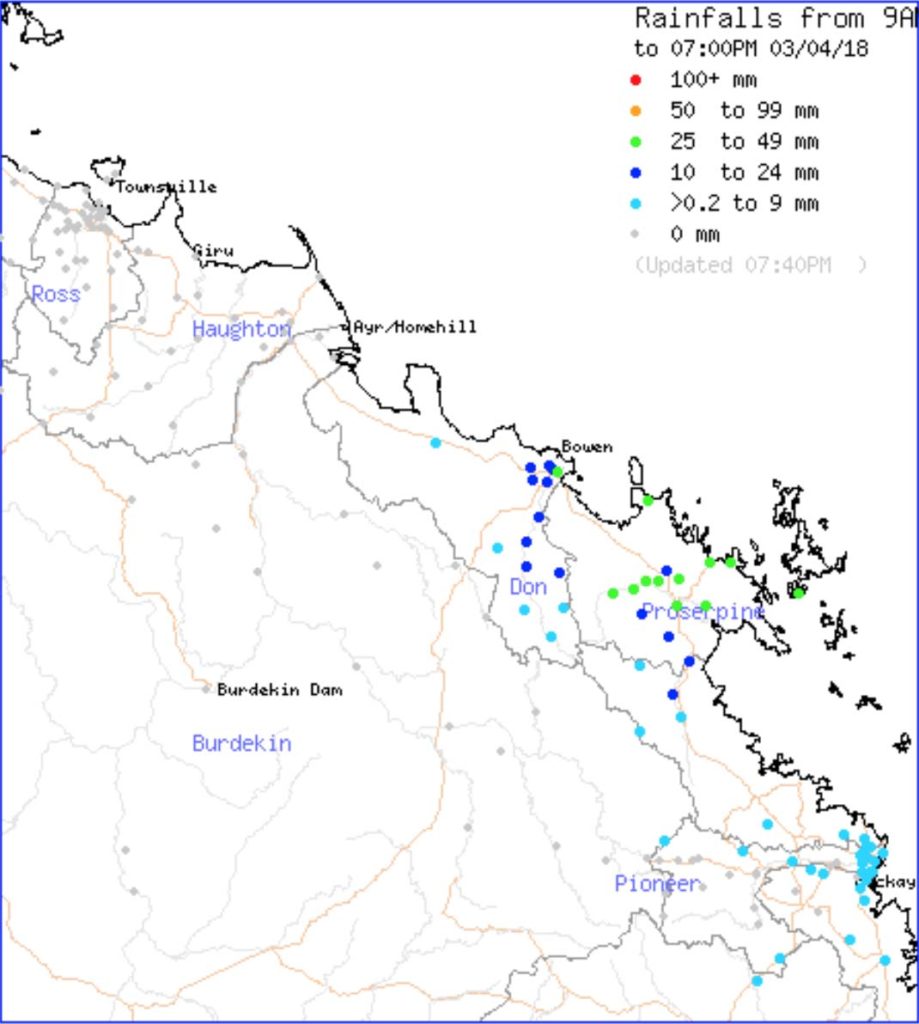 Rainfall totals since 9am Tuesday morning via BOM