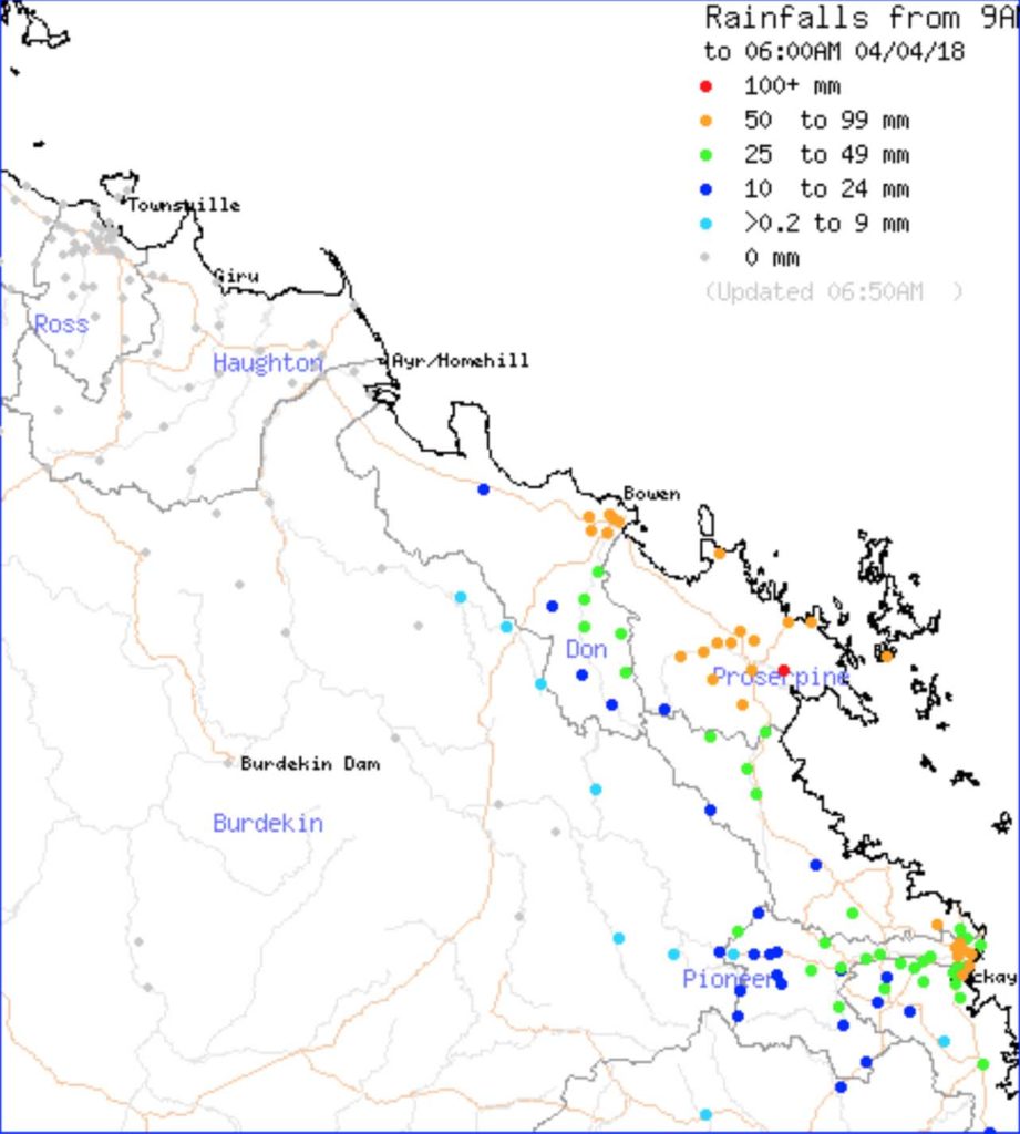 Rainfall totals since 9am Tuesday morning via BOM