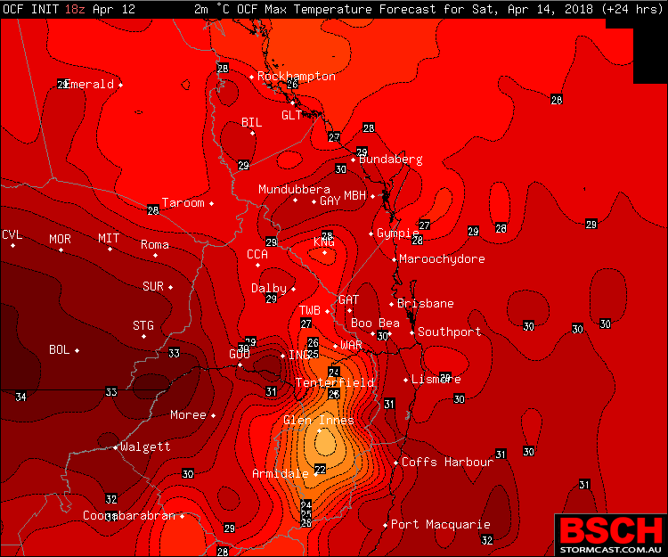 OCF Forecast Maximums for Saturday via BSCH