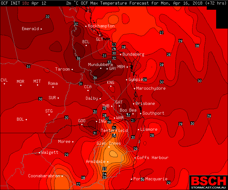 OCF Forecast Maximums for Monday via BSCH