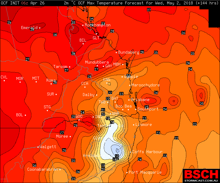 OCF Forecast Maximums for Wednesday via BSCH