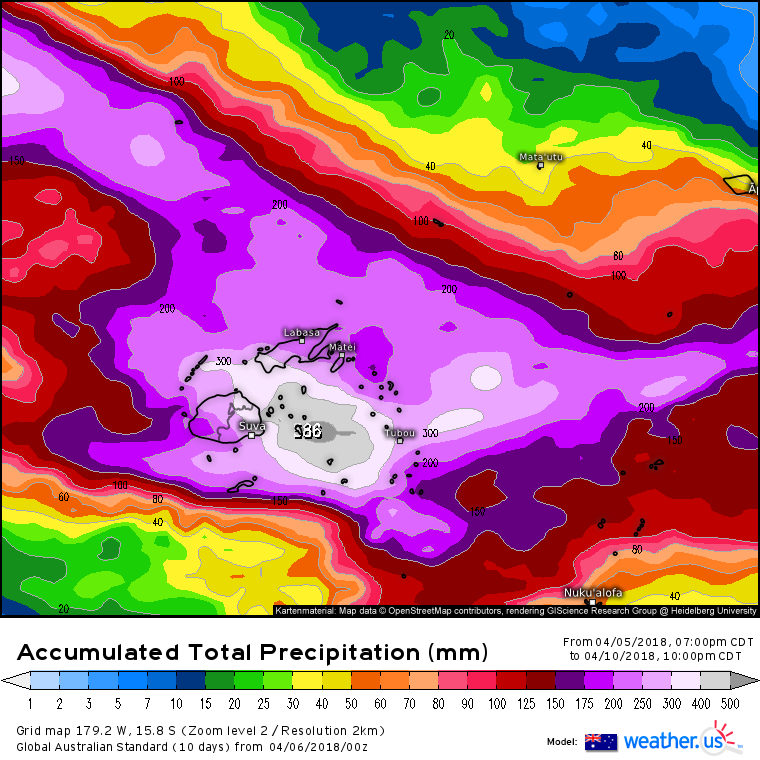 Current forecast rainfall forecast until Wednesday night via ACCESS (AUS) / weather.us