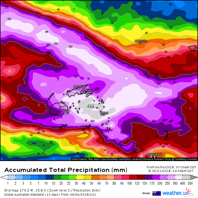 Forecast accumulated rainfall via ACCESS / weather.us