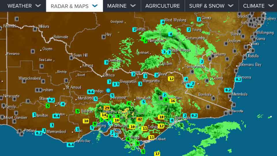 6pm 11/5/18 radar for NSW and VIC via Weatherzone