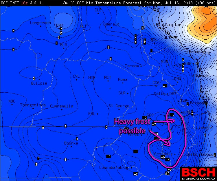 OCF Forecast Minimums via BSCH for Monday morning